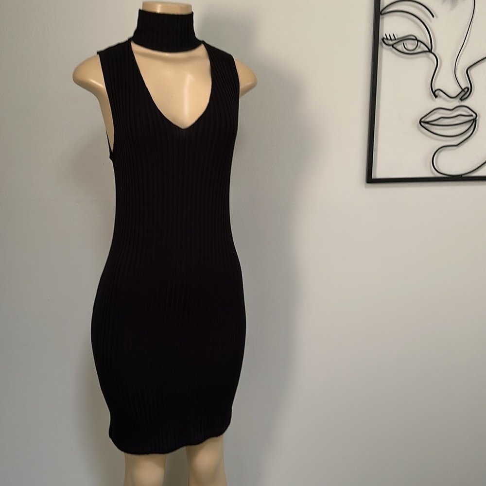 Turtleneck Cocktail Black Dress , Size XS - Picture 4 of 8